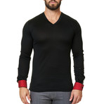 V-Neck Solid Dress Shirt // Black (XL)