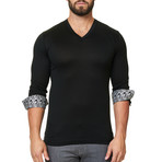 V-Neck Solid Dress Shirt // Black (L)