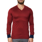 V-Neck Long Sleeve Shirt // Red (L)