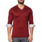 V-Neck Long Sleeve Shirt // Red (XS)