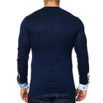 V-Neck Long Sleeve Shirt // Navy (4XL)