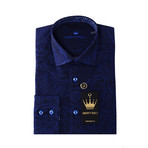 JQ Button-Up Shirt // Navy Blue Paisley (XL)