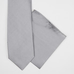 Solid Silk Tie + Pocket Square // Grey
