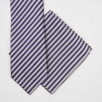 Stripe Silk Tie + Pocket Square // Grey + Purple