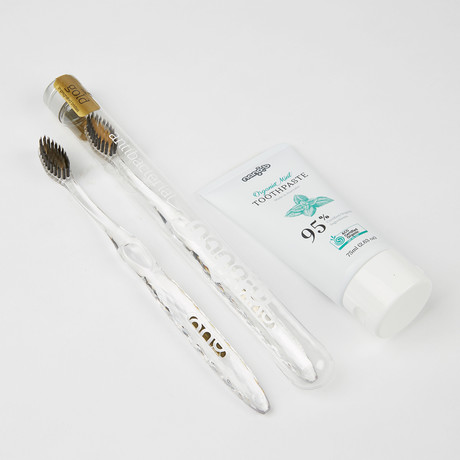 Charcoal & Gold Toothbrush + Organic Toothpaste // Set of 3