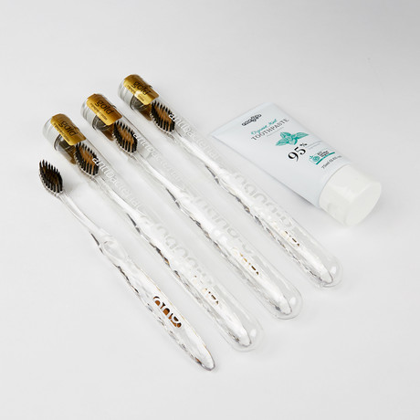 Charcoal & Gold Toothbrush + Organic Toothpaste // Set of 5