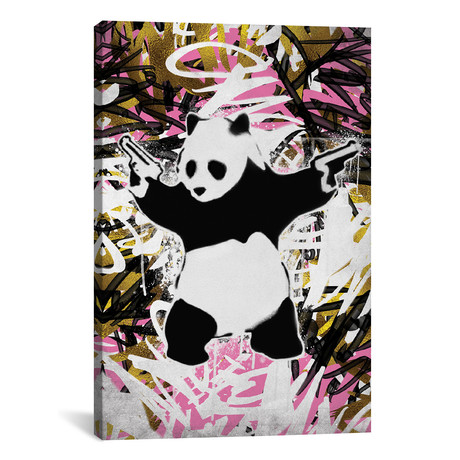 Panda with Guns Graffiti Background (26"W x 18"H x 0.75"D)