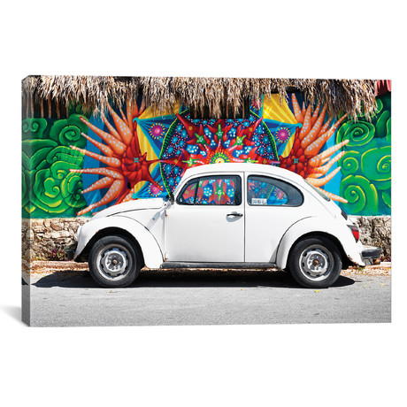 White VW Beetle Car In Cancun (18"W x 26"H x 0.75"D)