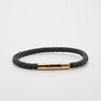 Jean Claude Jewelry // Stainless Steel + Leather Bracelet // Black + Rose Gold Plated