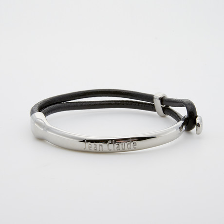 Leather + Stainless Steel Hook Bracelet // Silver
