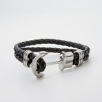 Jean Claude Jewelry // Leather + Steel Anchor Hook Bracelet (Black)