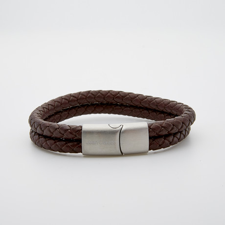 Jean Claude Jewelry // Leather + Stainless Steel Double Wrap Bracelet // Brown