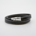 Jean Claude Jewelry // Top Stitch Double Wrap Leather Bracelet // Black