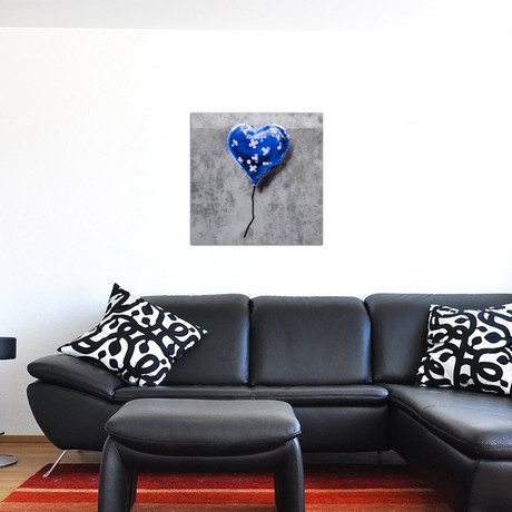 Bandage Heart Blue // Banksy (18"W x 18"H x .75"D)