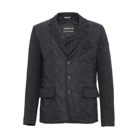 Armani Collezioni // Contrast Sleeve Quilted Puffer Blazer // Black (S)