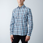 Luca Baretti // Modern Fit Shirt // Blue + Black Plaid (XL)