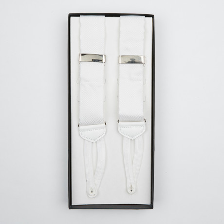 Silk Basket Weave Suspenders + Braided Ends // White