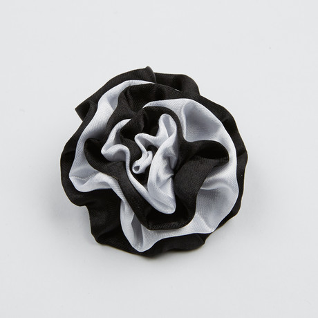 Boxed Satin Carnation Flower Pin // Black + White