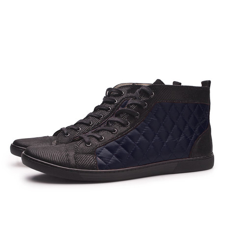 Vernon Quilted High Top Sneaker // Black + Navy Blue (UK: 6.5)