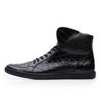 Croc Embossed Leather High Top Sneaker // Black (UK: 6.5)