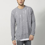 Distressed Roll-Hem Sweater // Grey (L)