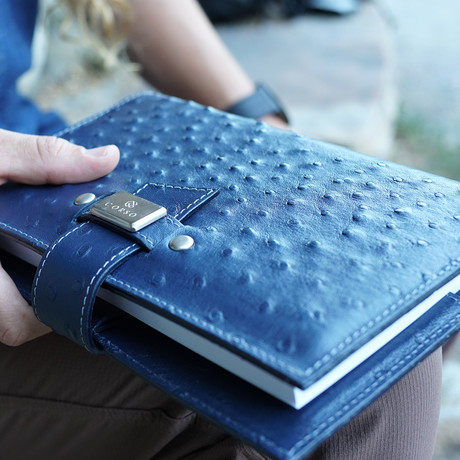 Genuine Ostrich Notebook Cover (Blue)