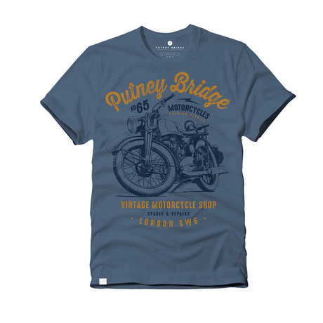 Motorcycle Shop T-Shirt // Indigo (XS)