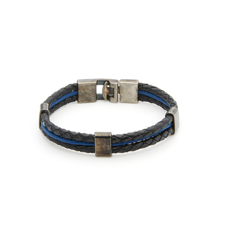 Braided 3-Layer Bracelet // Black + Blue (Size 8)