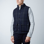 Tonal Plaid Puffer Vest // Navy (L)
