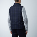 Tonal Plaid Puffer Vest // Navy (L)