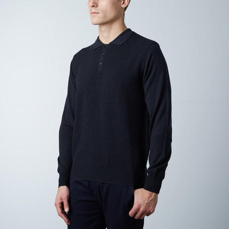 Retro Wool Polo Sweater // Dark Navy (S)