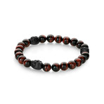 Matte Skull + Red Tiger Eye Beaded Bracelet // Black + Red