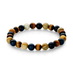 Tiger Eye + Chrysanthemum Beaded Bracelet // Brown + Black + Grey