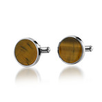 Steel + Tiger Eye Inlay Cufflinks // Silver + Dark Yellow