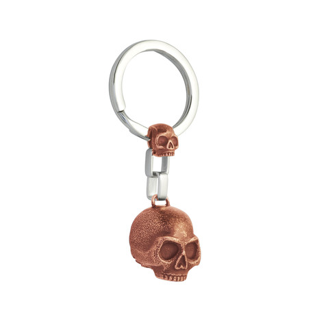 Steel Rose Gold Plated Skull Keychain // Rose Gold + Silver