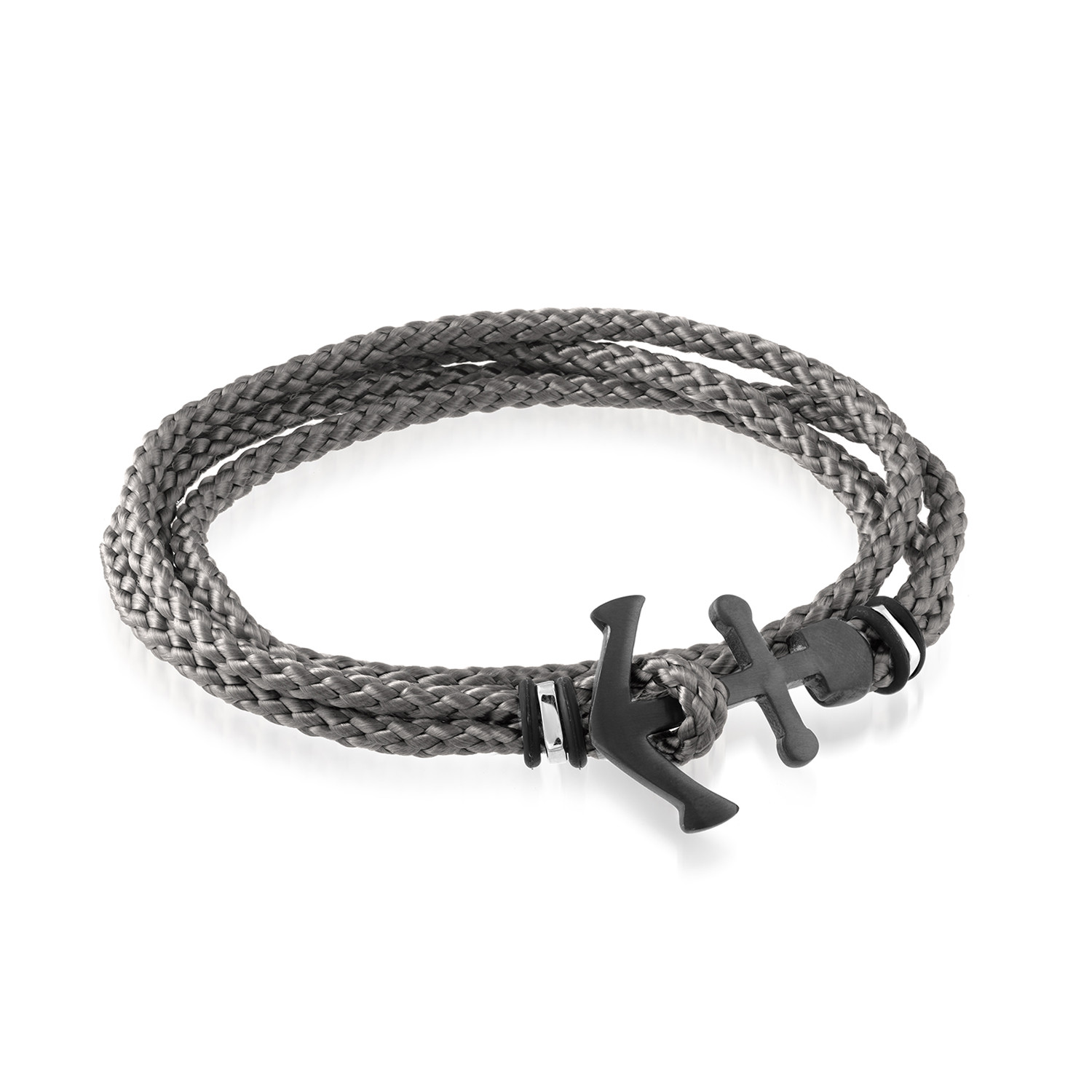 Anchor Clasp Cord Bracelet // Grey + Silver + Black - Italgem Steel ...