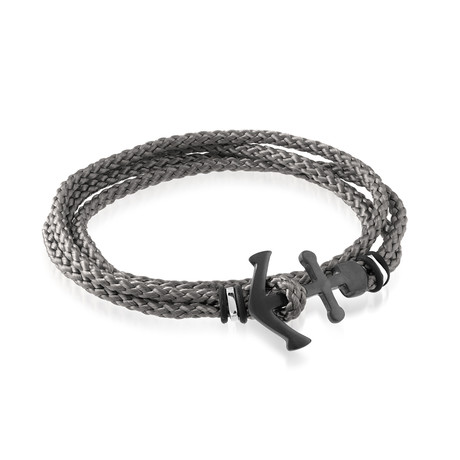 Anchor Clasp Cord Bracelet // Grey + Silver + Black