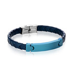 Plated ID Leather Bracelet // Blue