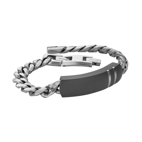 Curb Link Carbon Fiber ID Plate Bracelet // Silver