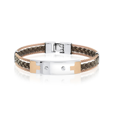 Plated Cable Bracelet // Rose Gold + Brown