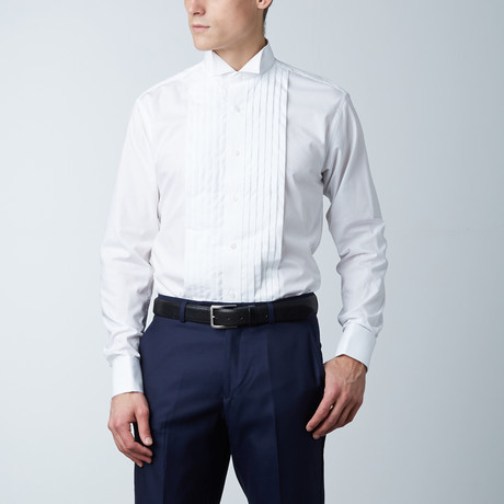 Pleated Wing Collar Shirt // White (US: 14.5S)