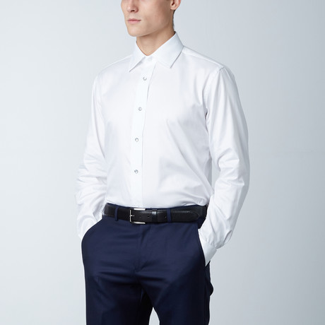 Twill Diagonal Stripe Laydown Collar Shirt // White (US: 14.5S)