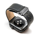 Black Leather Deployant Band // 42mm (Space Gray Aluminum)