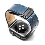 Blue Leather Deployant Band // 38mm (Space Gray Aluminum)