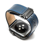 Blue Leather Deployant Band // 42mm (Space Gray Aluminum)