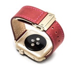 Red Leather Deployant Band // 42mm (Yellow Gold Aluminum)