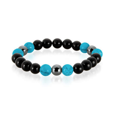 Turquoise + Onyx + Hematite Polished Bead Stretch Bracelet