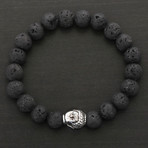 Stainless Steel Polished Buddha Black Lava Stone Beaded Stretch Bracelet