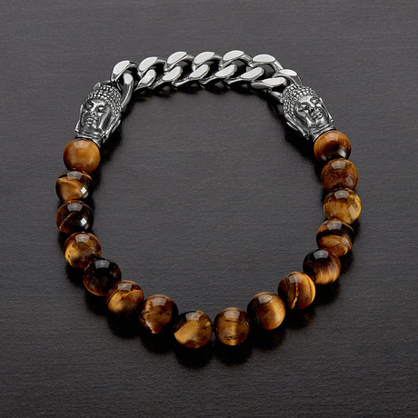Tiger's Eye Stainless Steel Buddha Bead Stretch Bracelet