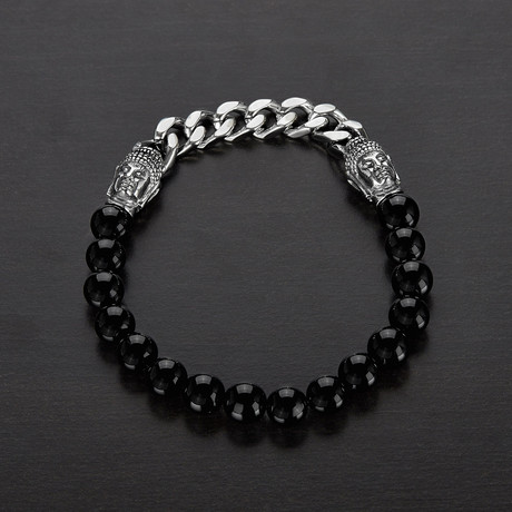 Onyx Stainless Steel Buddha Bead Stretch Bracelet